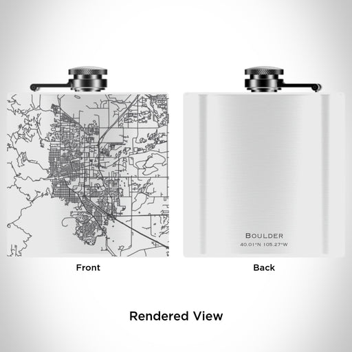 Rendered View of Boulder Colorado Map Engraving on 6oz Stainless Steel Flask in White