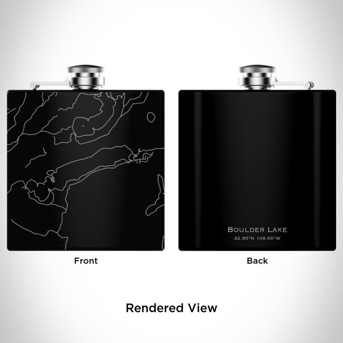 Rendered View of Boulder Lake Wyoming Map Engraving on 6oz Stainless Steel Flask in Black