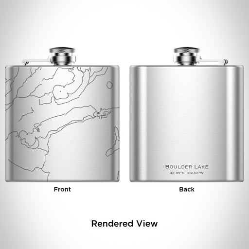 Rendered View of Boulder Lake Wyoming Map Engraving on 6oz Stainless Steel Flask