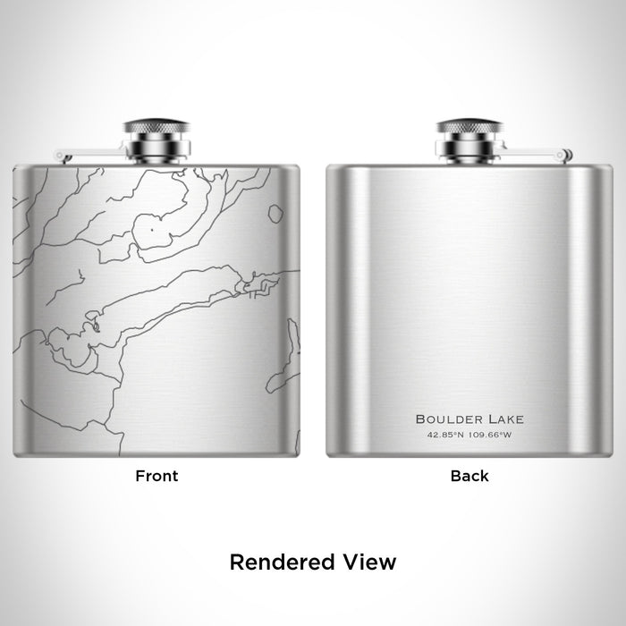 Rendered View of Boulder Lake Wyoming Map Engraving on 6oz Stainless Steel Flask