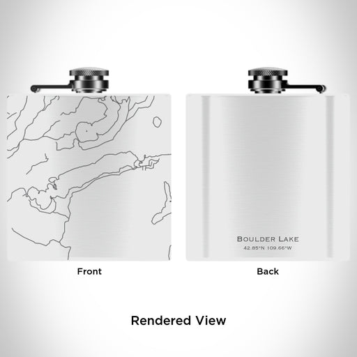 Rendered View of Boulder Lake Wyoming Map Engraving on 6oz Stainless Steel Flask in White