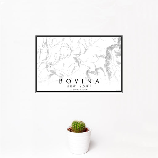 12x18 Bovina New York Map Print Landscape Orientation in Classic Style With Small Cactus Plant in White Planter