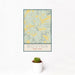 12x18 Bovina New York Map Print Portrait Orientation in Woodblock Style With Small Cactus Plant in White Planter