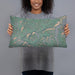 Person holding 20x12 Custom Bovina New York Map Throw Pillow in Afternoon