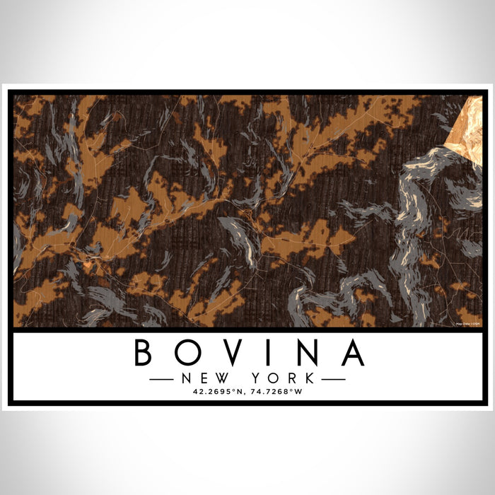 Bovina New York Map Print Landscape Orientation in Ember Style With Shaded Background