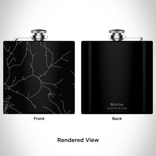 Rendered View of Bovina New York Map Engraving on 6oz Stainless Steel Flask in Black