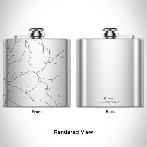 Rendered View of Bovina New York Map Engraving on 6oz Stainless Steel Flask