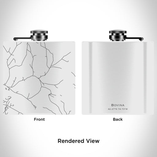 Rendered View of Bovina New York Map Engraving on 6oz Stainless Steel Flask in White