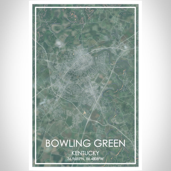 Bowling Green Kentucky Map Print Portrait Orientation in Afternoon Style With Shaded Background