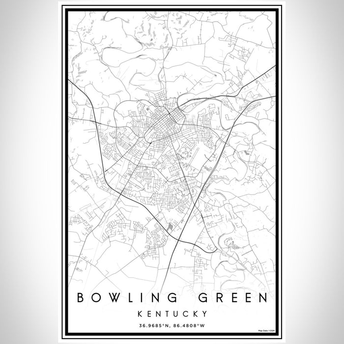 Bowling Green Kentucky Map Print Portrait Orientation in Classic Style With Shaded Background
