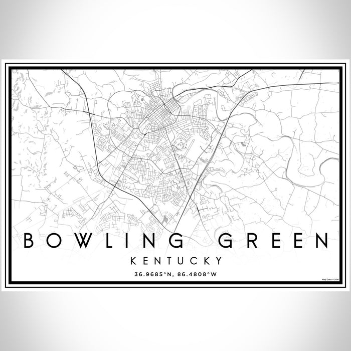 Bowling Green Kentucky Map Print Landscape Orientation in Classic Style With Shaded Background