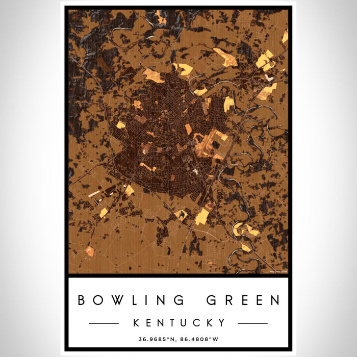Bowling Green Kentucky Map Print Portrait Orientation in Ember Style With Shaded Background