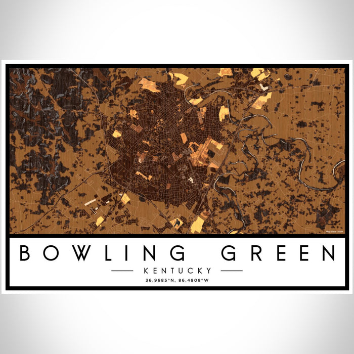 Bowling Green Kentucky Map Print Landscape Orientation in Ember Style With Shaded Background