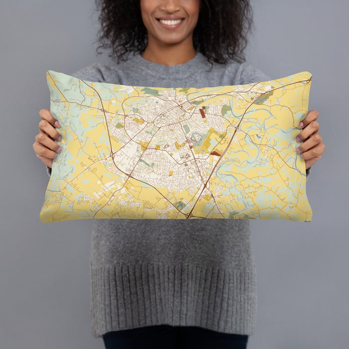 Person holding 20x12 Custom Bowling Green Kentucky Map Throw Pillow in Woodblock