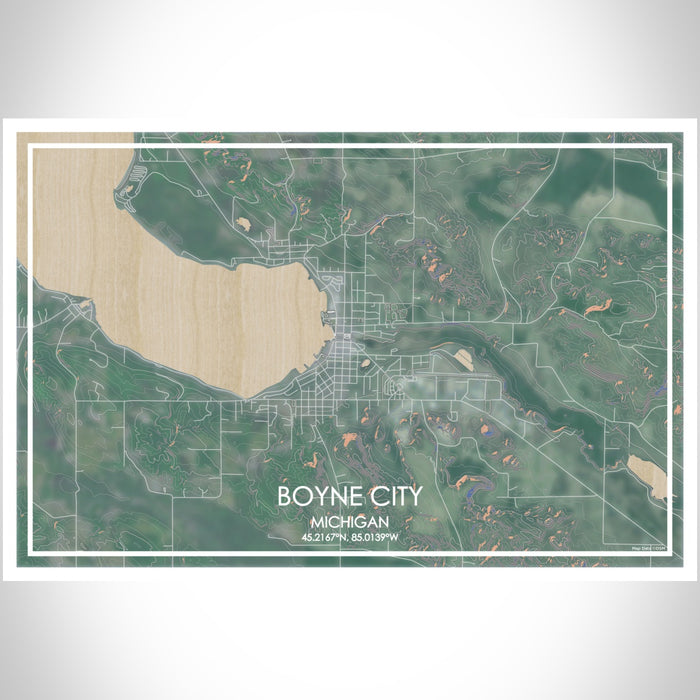 Boyne City Michigan Map Print Landscape Orientation in Afternoon Style With Shaded Background
