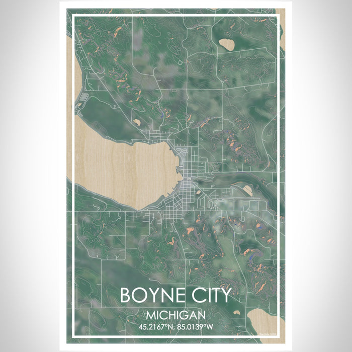Boyne City Michigan Map Print Portrait Orientation in Afternoon Style With Shaded Background