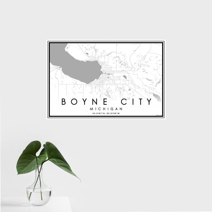 16x24 Boyne City Michigan Map Print Landscape Orientation in Classic Style With Tropical Plant Leaves in Water