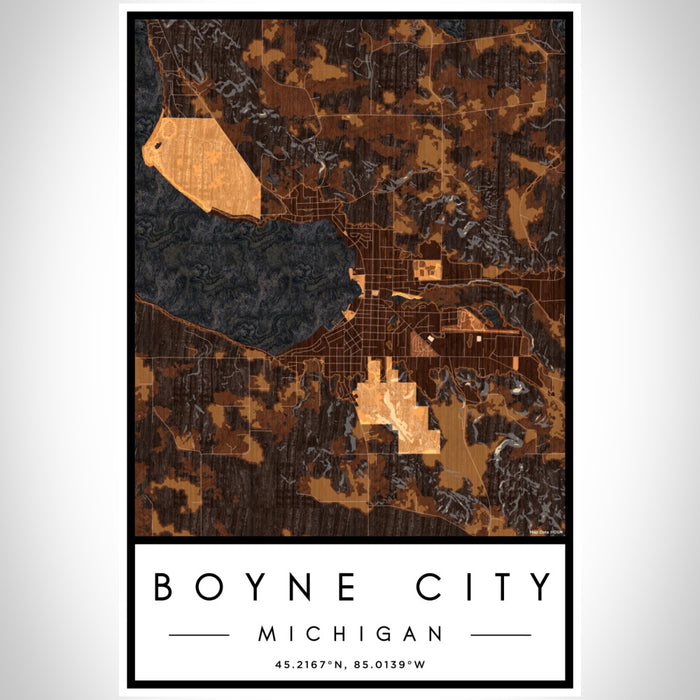 Boyne City Michigan Map Print Portrait Orientation in Ember Style With Shaded Background