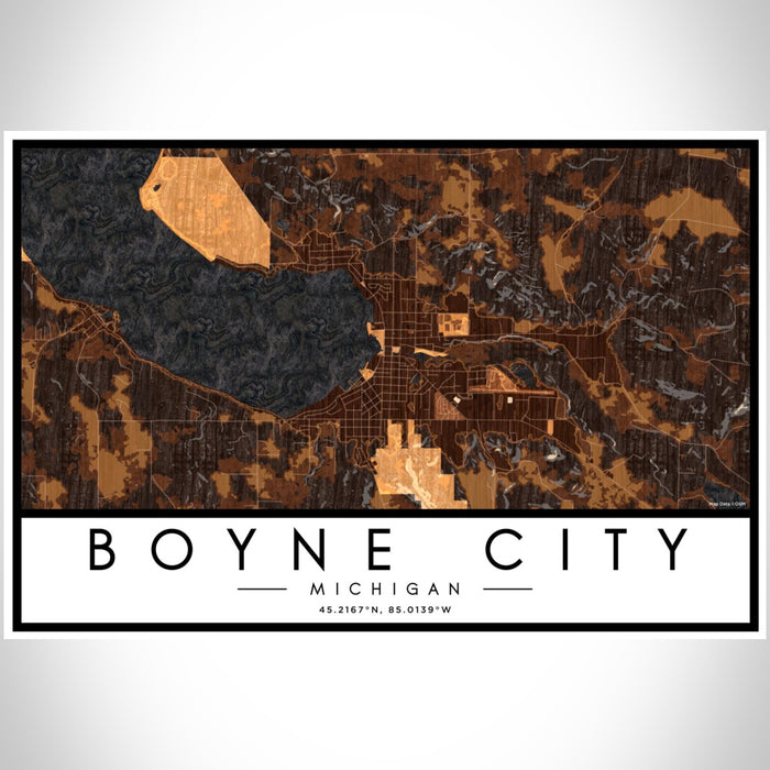 Boyne City Michigan Map Print Landscape Orientation in Ember Style With Shaded Background