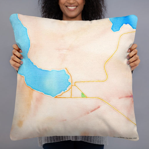 Person holding 22x22 Custom Boyne City Michigan Map Throw Pillow in Watercolor