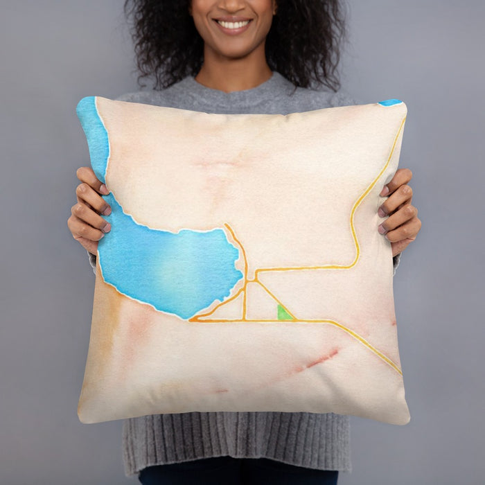 Person holding 18x18 Custom Boyne City Michigan Map Throw Pillow in Watercolor