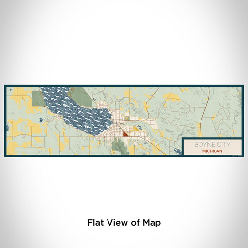 Flat View of Map Custom Boyne City Michigan Map Enamel Mug in Woodblock