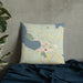 Custom Boyne City Michigan Map Throw Pillow in Woodblock on Bedding Against Wall
