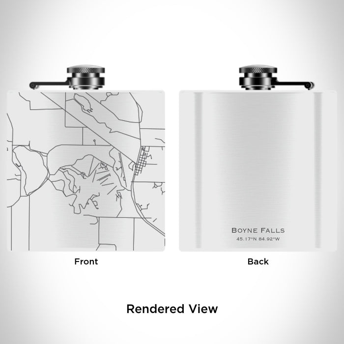Rendered View of Boyne Falls Michigan Map Engraving on 6oz Stainless Steel Flask in White