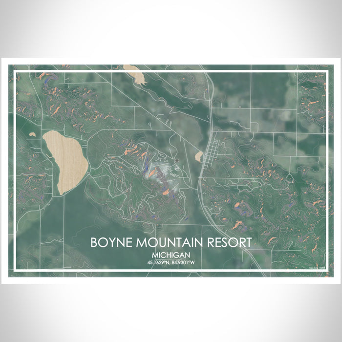 Boyne Mountain Resort Michigan Map Print Landscape Orientation in Afternoon Style With Shaded Background