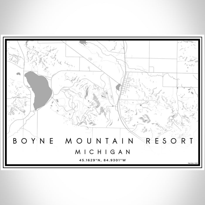 Boyne Mountain Resort Michigan Map Print Landscape Orientation in Classic Style With Shaded Background