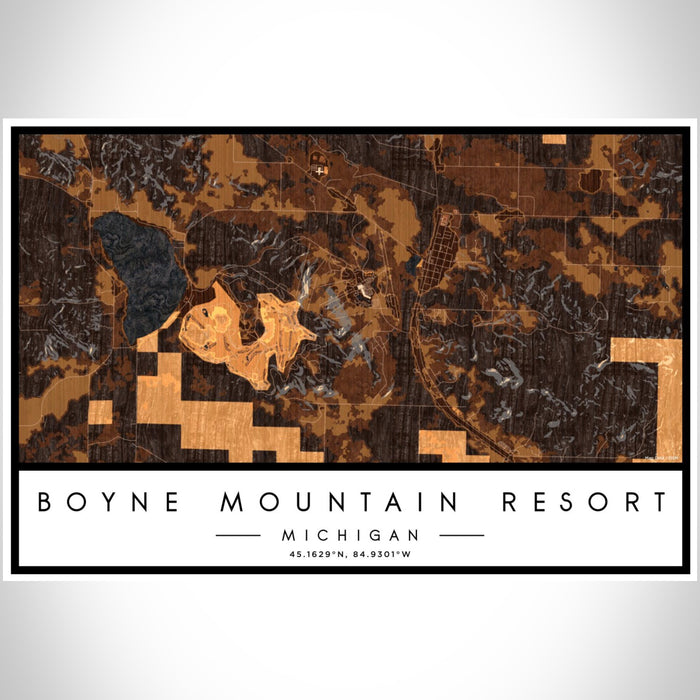 Boyne Mountain Resort Michigan Map Print Landscape Orientation in Ember Style With Shaded Background