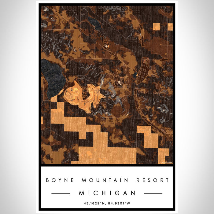 Boyne Mountain Resort Michigan Map Print Portrait Orientation in Ember Style With Shaded Background