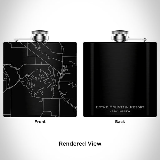 Rendered View of Boyne Mountain Resort Michigan Map Engraving on 6oz Stainless Steel Flask in Black