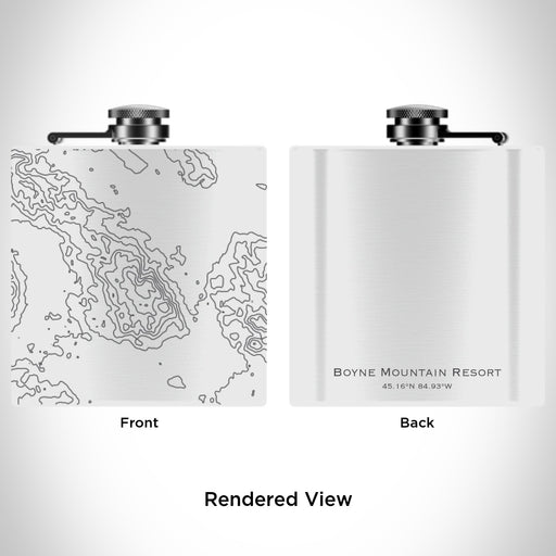 Rendered View of Boyne Mountain Resort Michigan Map Engraving on 6oz Stainless Steel Flask in White