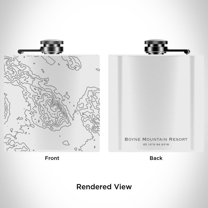 Rendered View of Boyne Mountain Resort Michigan Map Engraving on 6oz Stainless Steel Flask in White