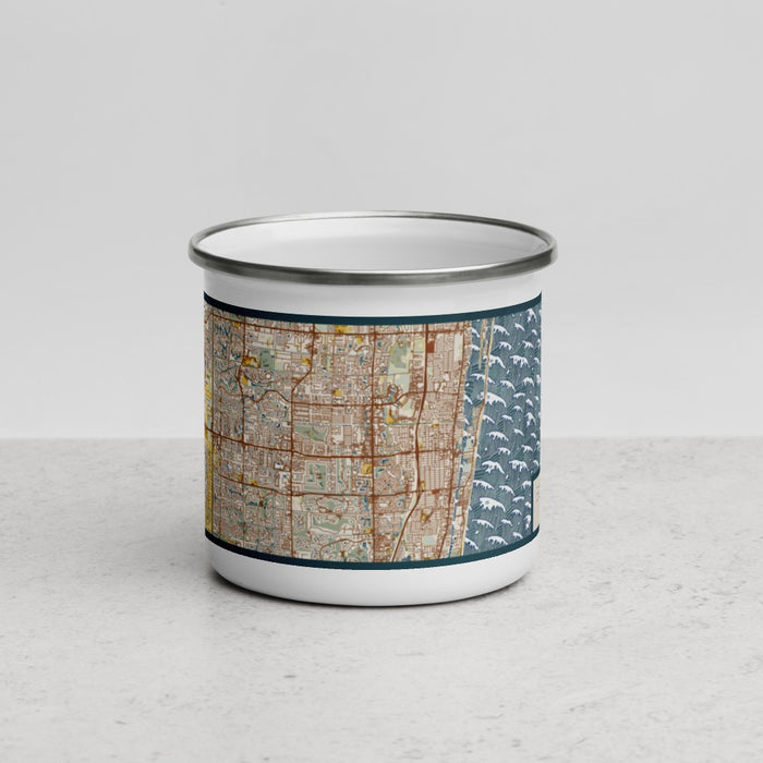 Front View Custom Boynton Beach Florida Map Enamel Mug in Woodblock