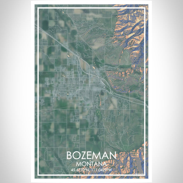 Bozeman Montana Map Print Portrait Orientation in Afternoon Style With Shaded Background
