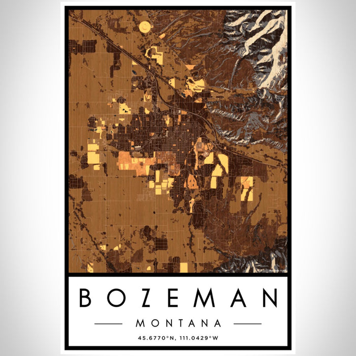 Bozeman Montana Map Print Portrait Orientation in Ember Style With Shaded Background