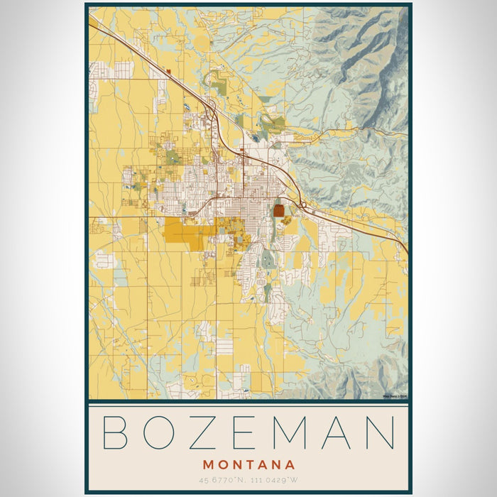 Bozeman Montana Map Print Portrait Orientation in Woodblock Style With Shaded Background
