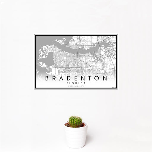 12x18 Bradenton Florida Map Print Landscape Orientation in Classic Style With Small Cactus Plant in White Planter