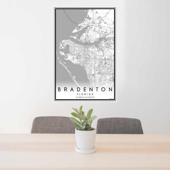 24x36 Bradenton Florida Map Print Portrait Orientation in Classic Style Behind 2 Chairs Table and Potted Plant