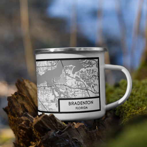 Right View Custom Bradenton Florida Map Enamel Mug in Classic on Grass With Trees in Background