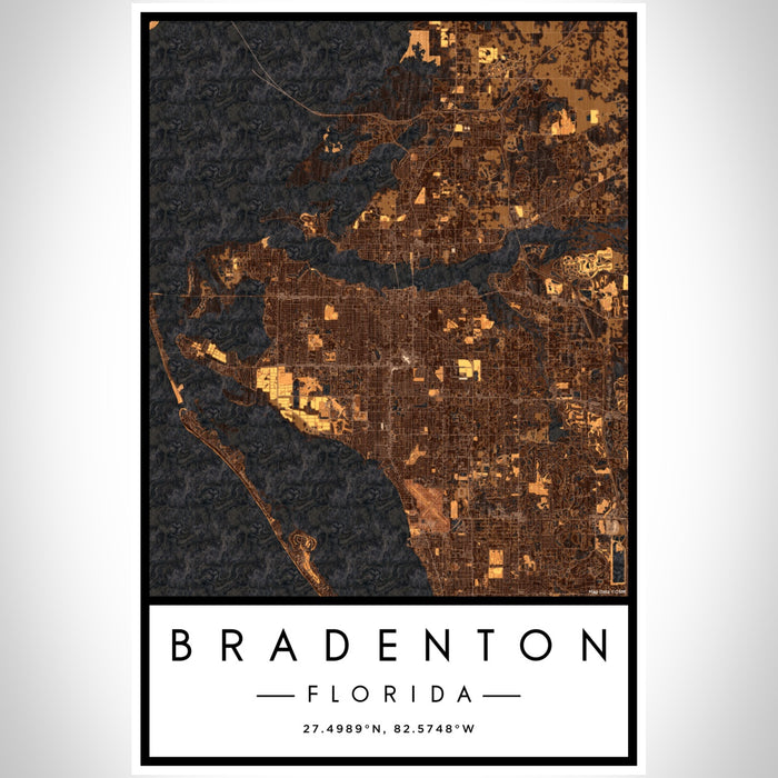 Bradenton Florida Map Print Portrait Orientation in Ember Style With Shaded Background