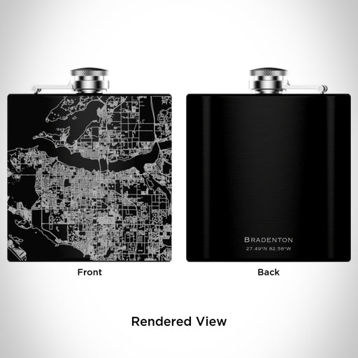 Rendered View of Bradenton Florida Map Engraving on 6oz Stainless Steel Flask in Black