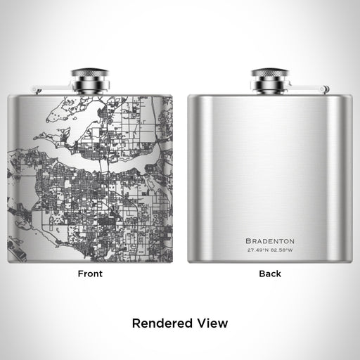 Rendered View of Bradenton Florida Map Engraving on 6oz Stainless Steel Flask
