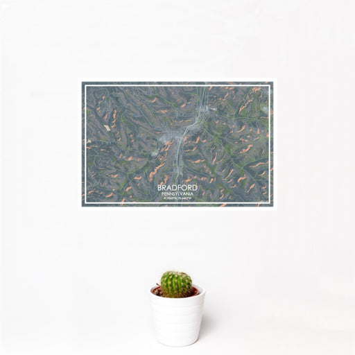 12x18 Bradford Pennsylvania Map Print Landscape Orientation in Afternoon Style With Small Cactus Plant in White Planter