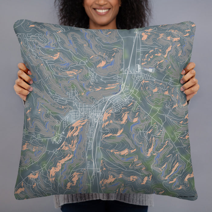 Person holding 22x22 Custom Bradford Pennsylvania Map Throw Pillow in Afternoon