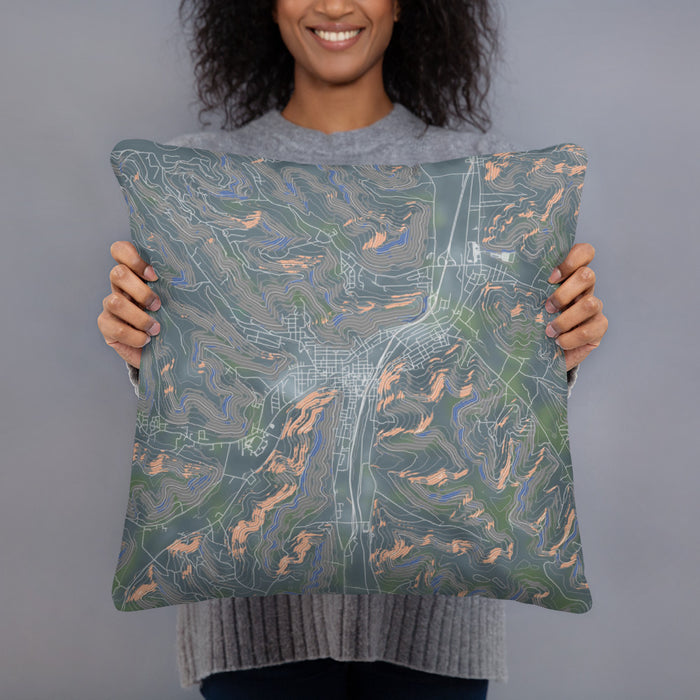 Person holding 18x18 Custom Bradford Pennsylvania Map Throw Pillow in Afternoon