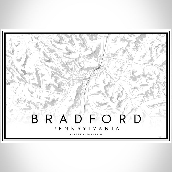 Bradford Pennsylvania Map Print Landscape Orientation in Classic Style With Shaded Background