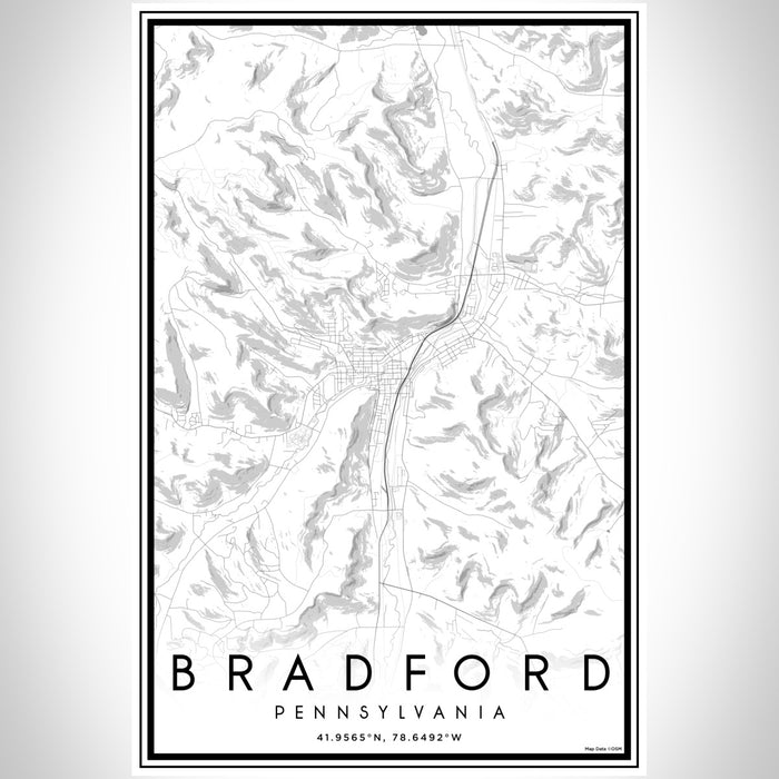 Bradford Pennsylvania Map Print Portrait Orientation in Classic Style With Shaded Background